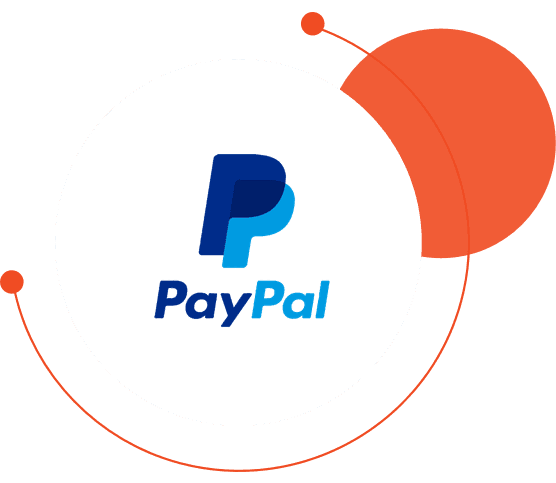 PayPal logo with overlapping red circles and lines as background elements.