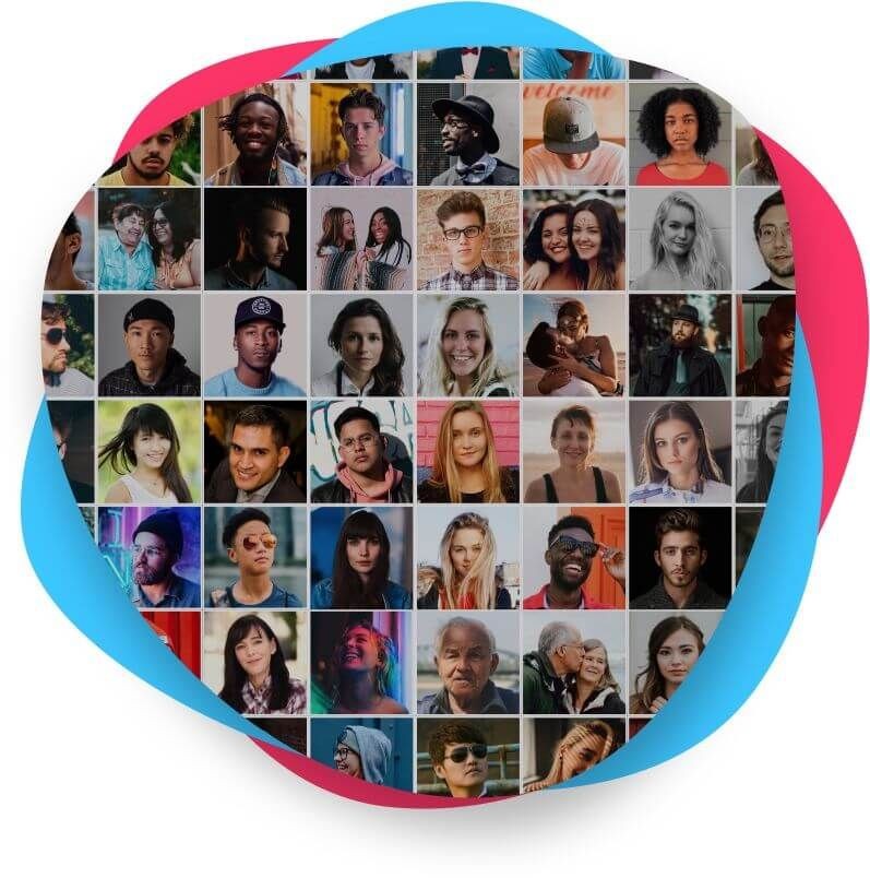 Collage of various individuals with different backgrounds and styles arranged in a grid pattern.