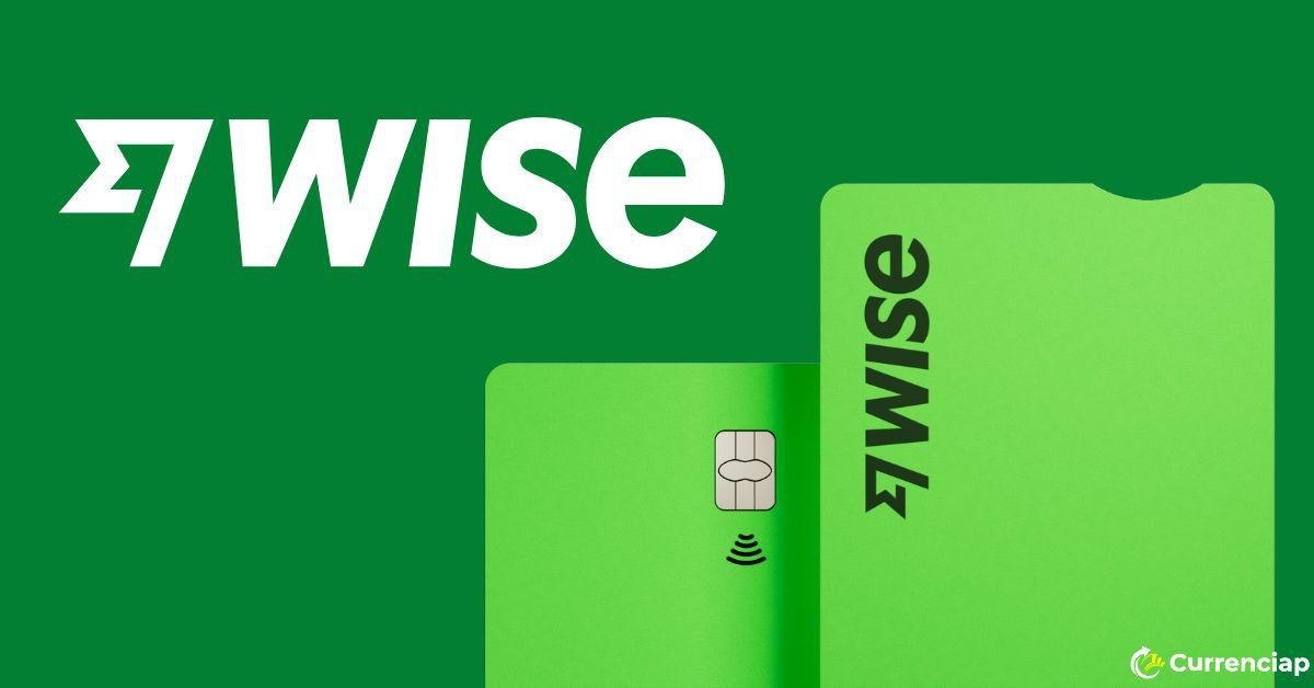 Green debit card with 'Wise' logo and contactless symbol on a green background.